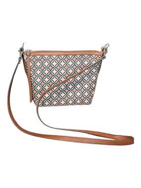 Fossil Womens Multicolor Printed Pattern Leather Strap Crossbody Handbag.